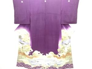 大正ロマン　錦紗屋敷に四季風景模様刺繍五つ紋着物3枚重ね(替え袖付き)